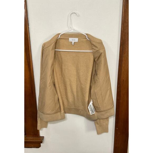 REISS Ayla Knit Hybrid Jacket Womens Brown Size 6 Small Front Zip Quilted Bomber - Picture 4 of 8